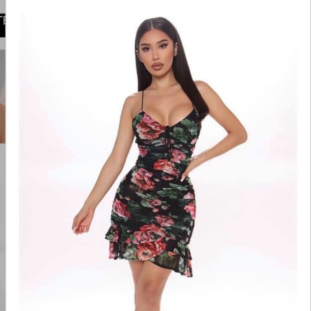 Fashion Nova Black and Pink Floral Mini Dress